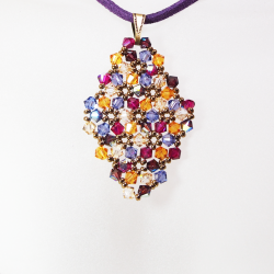 Pendant 30cm - Malvina Rhombus M-Purple Suedine - Pendant 30cm - Laiton bronze